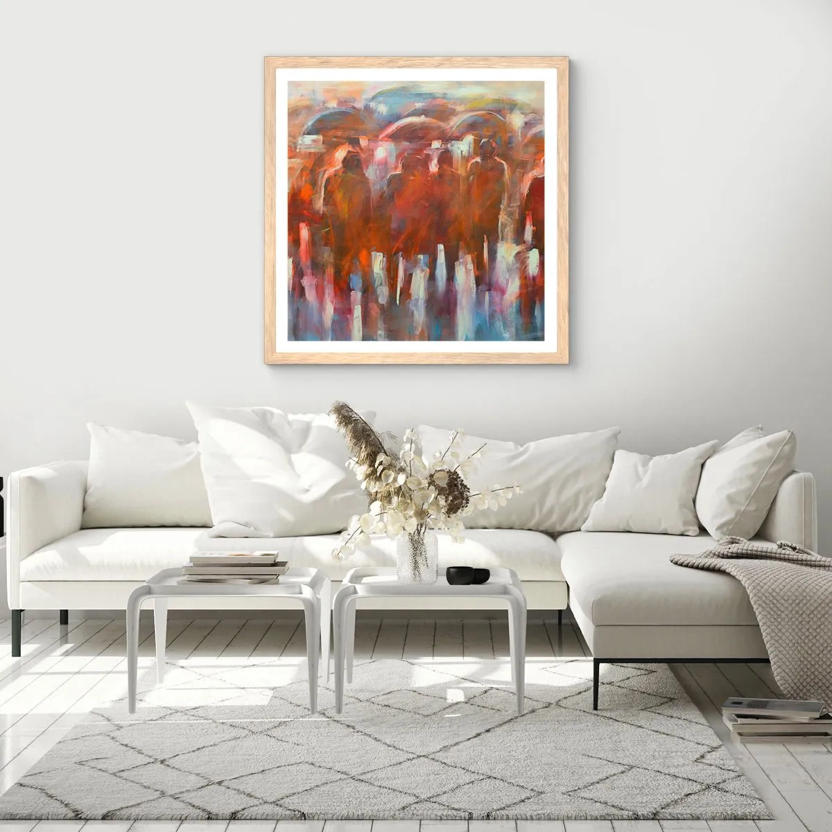 Plagát v ráme zo svetlého duba - Rovnocenní v daždi a hmle - 50x50 cm