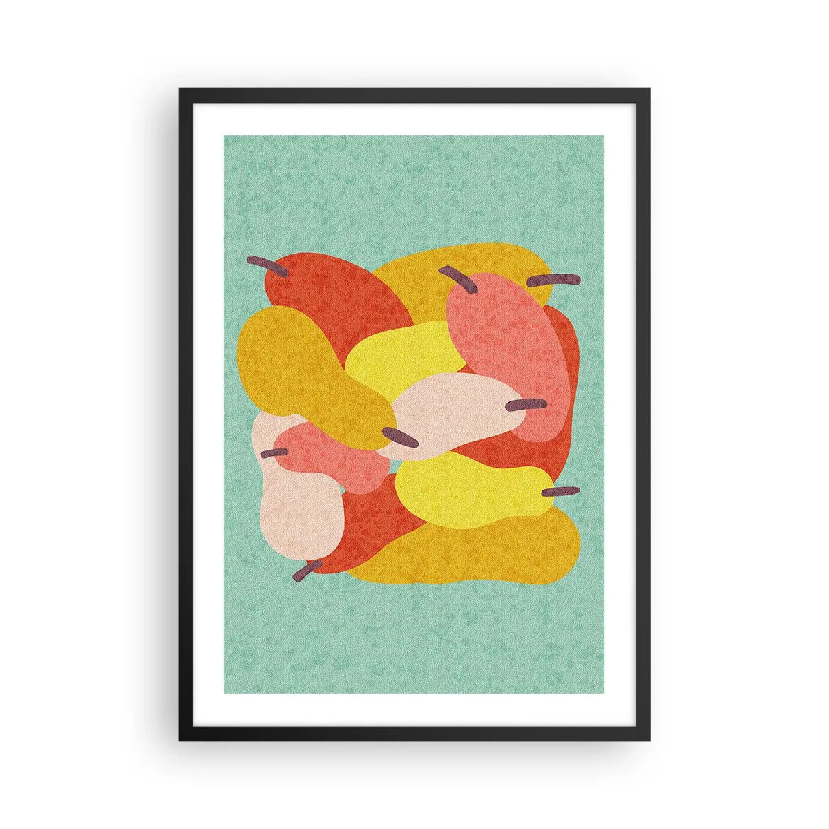 Plagát v čiernom ráme - Farebná ilustrácia hrušiek na tyrkysovom pozadí - 50x70cm - Ochutnajte letné slnko - Moderná nástenná dekorácia do obývacej izby a spálne ARTTOR