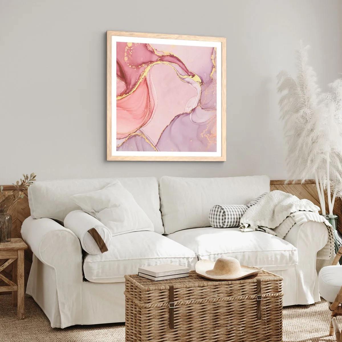 Plagát v ráme zo svetlého duba - Maznanie farieb - 60x60 cm