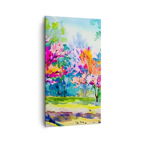 Obraz na plátne - Dúhová záhrada v jarnom lesku - 45x80 cm