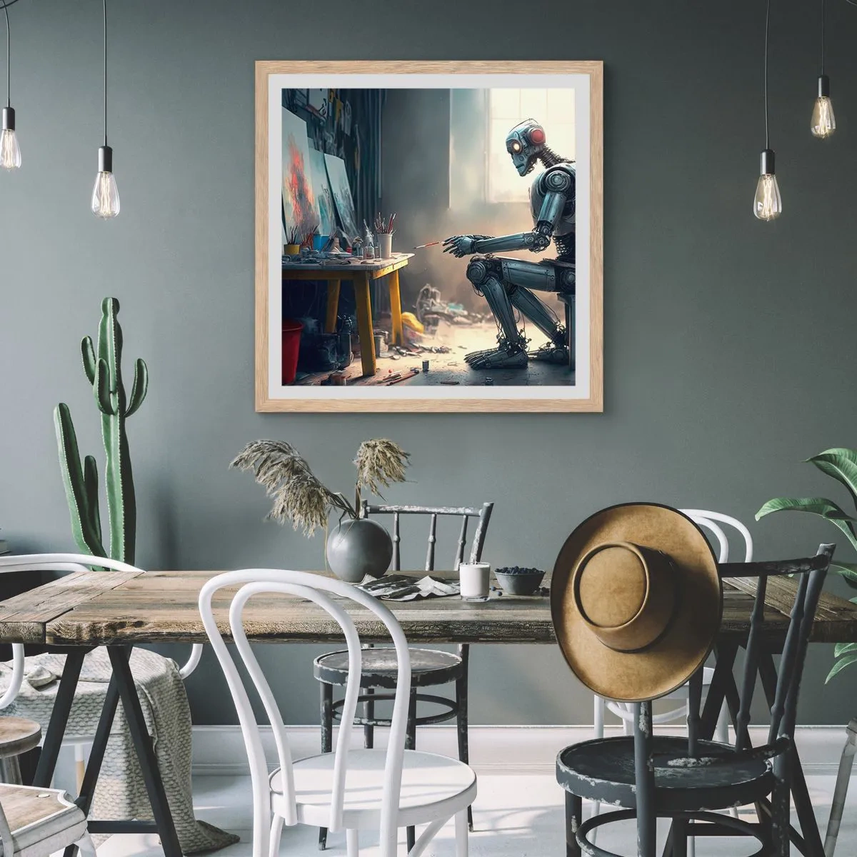 Plagát v ráme zo svetlého duba - Akt stvorenia - 40x40 cm