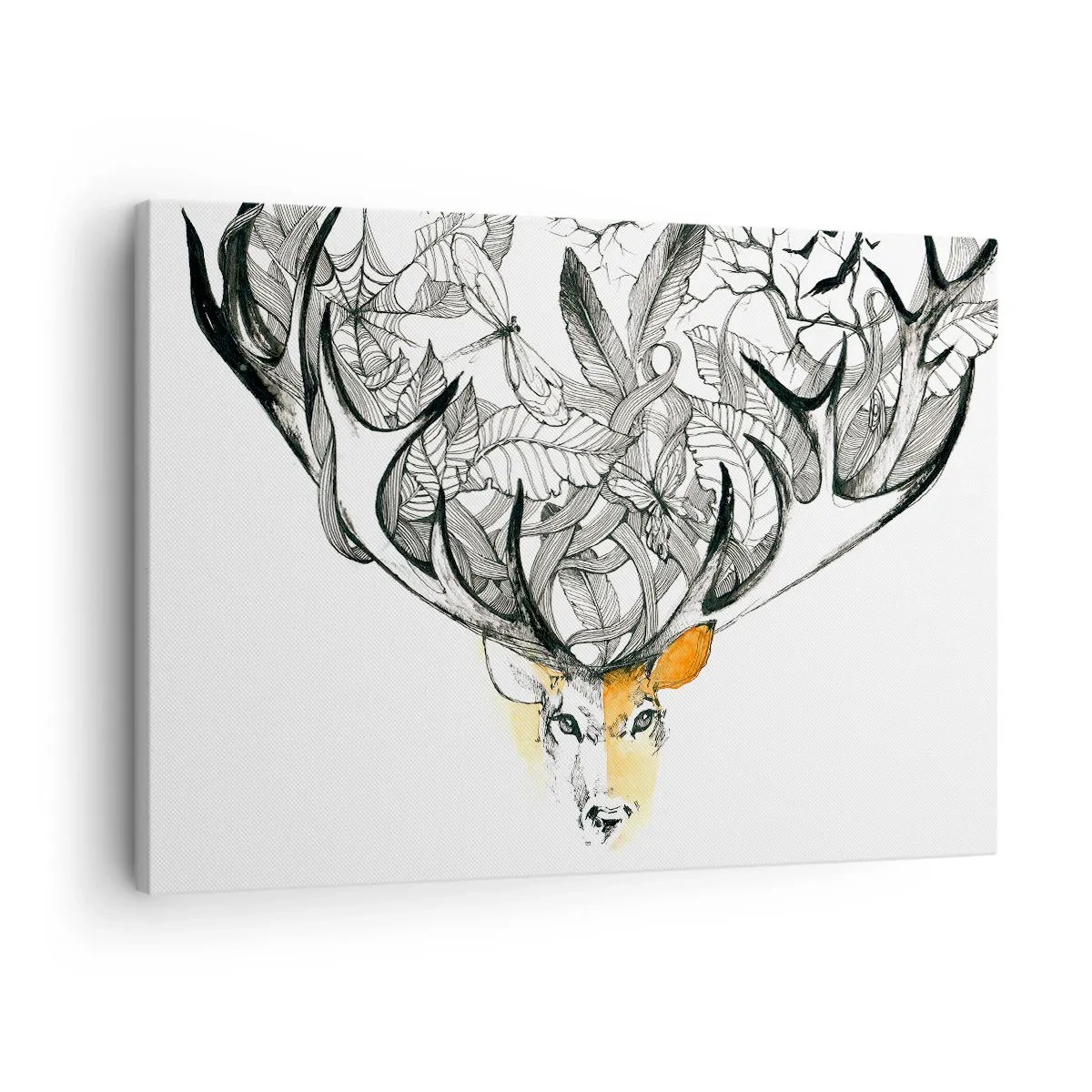 Obraz na plátne - Decentná grafika jeleňa s ozdobnými parohmi - 70x50cm - Rohy hojnosti - Moderná nástenná dekorácia do obývacej izby a spálne ARTTOR