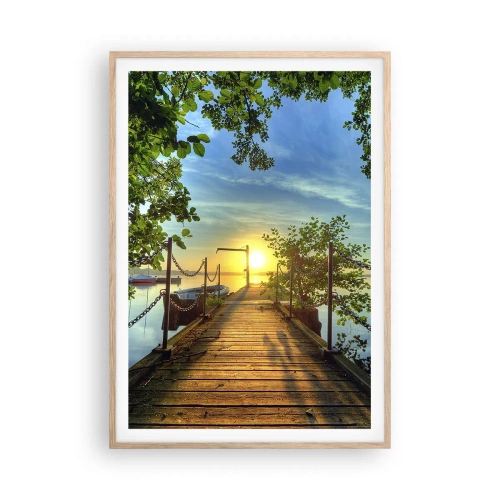 Plagát v ráme zo svetlého duba - Západ pri vode - 70x100 cm