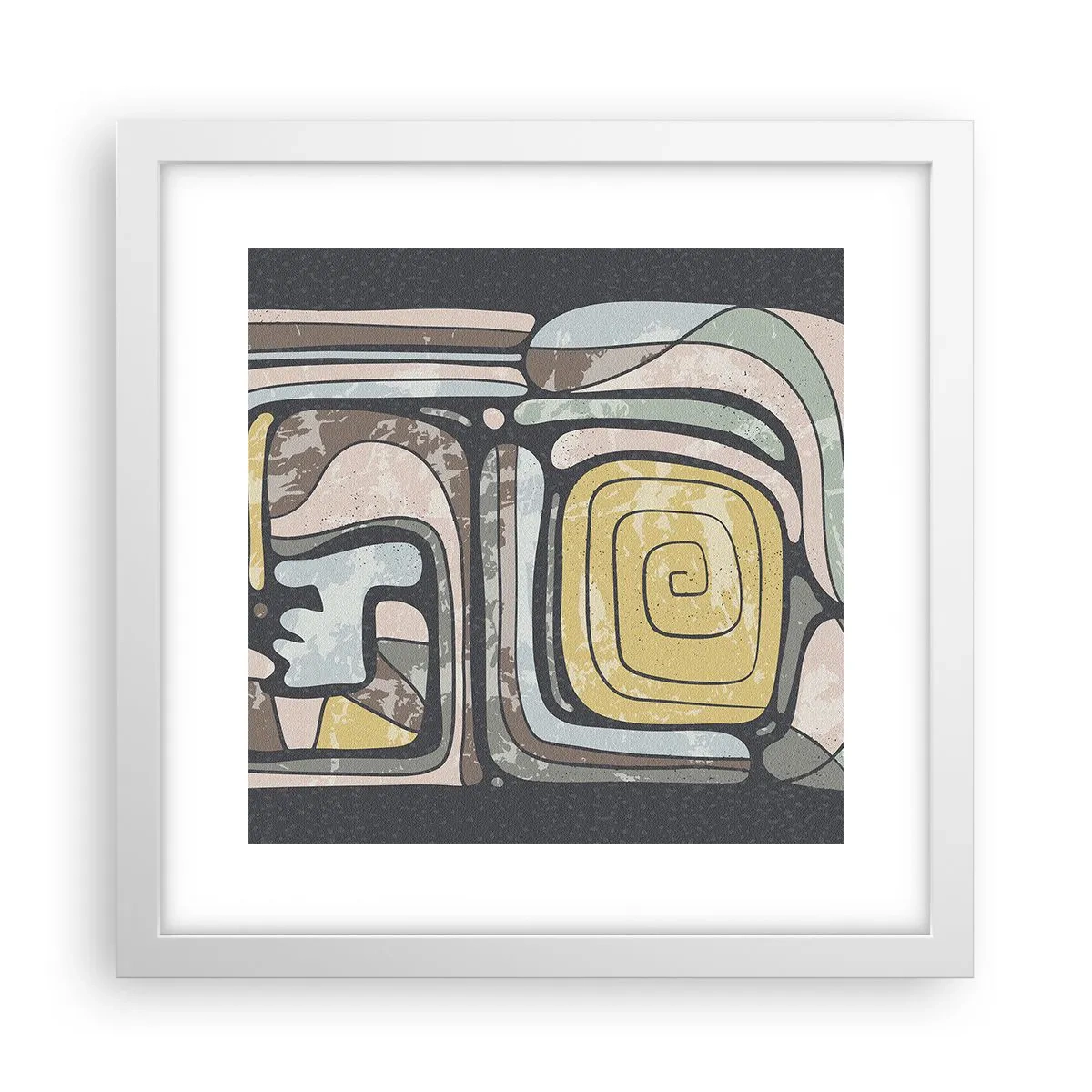 Plagát v bielom ráme - Abstrakcia v predkolumbovskom duchu - 30x30 cm