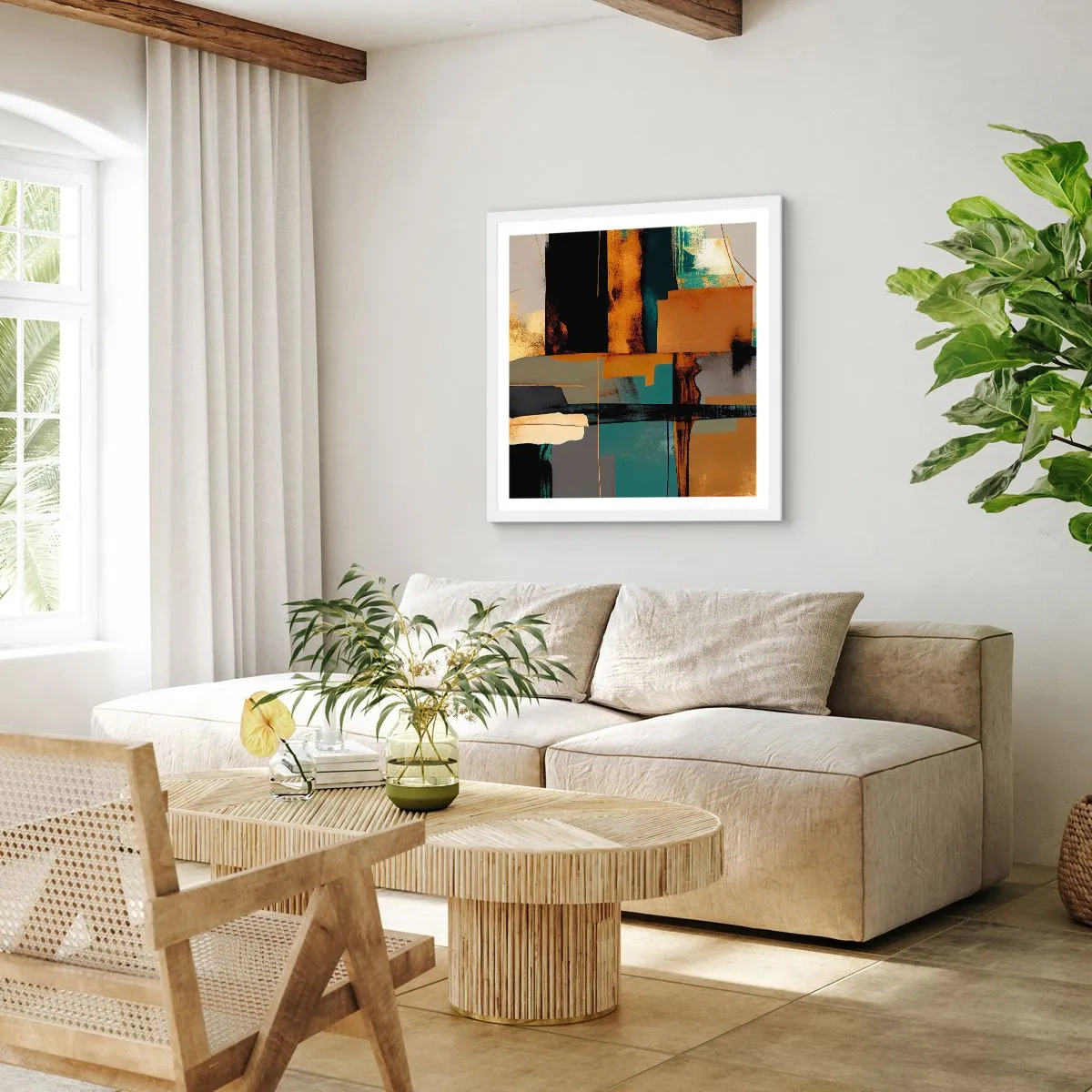 Plagát v bielom ráme - Abstrakcia – svetlo a tieň - 60x60 cm