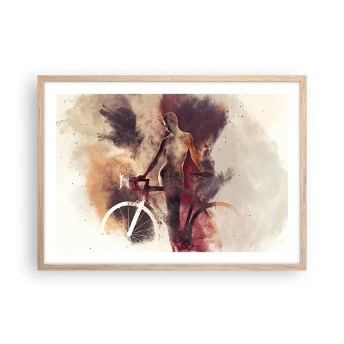 Plagát v ráme zo svetlého duba - Cyklistická duša v mramorových tvaroch - 70x50 cm