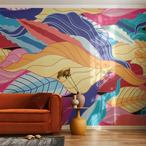 Samolepiaca Fototapeta Deluxe Sticker - Farebný neporiadok - Abstrakcia, Farebné listy, Kus - 150x105 cm