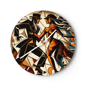 Nástenné hodiny - Pár tancuje v štýle Art Deco s teplými tónmi - 30x30cm - Tanec vrelosti a vášne - Moderná nástenná dekorácia do obývacej izby, kuchyne a spálne ARTTOR