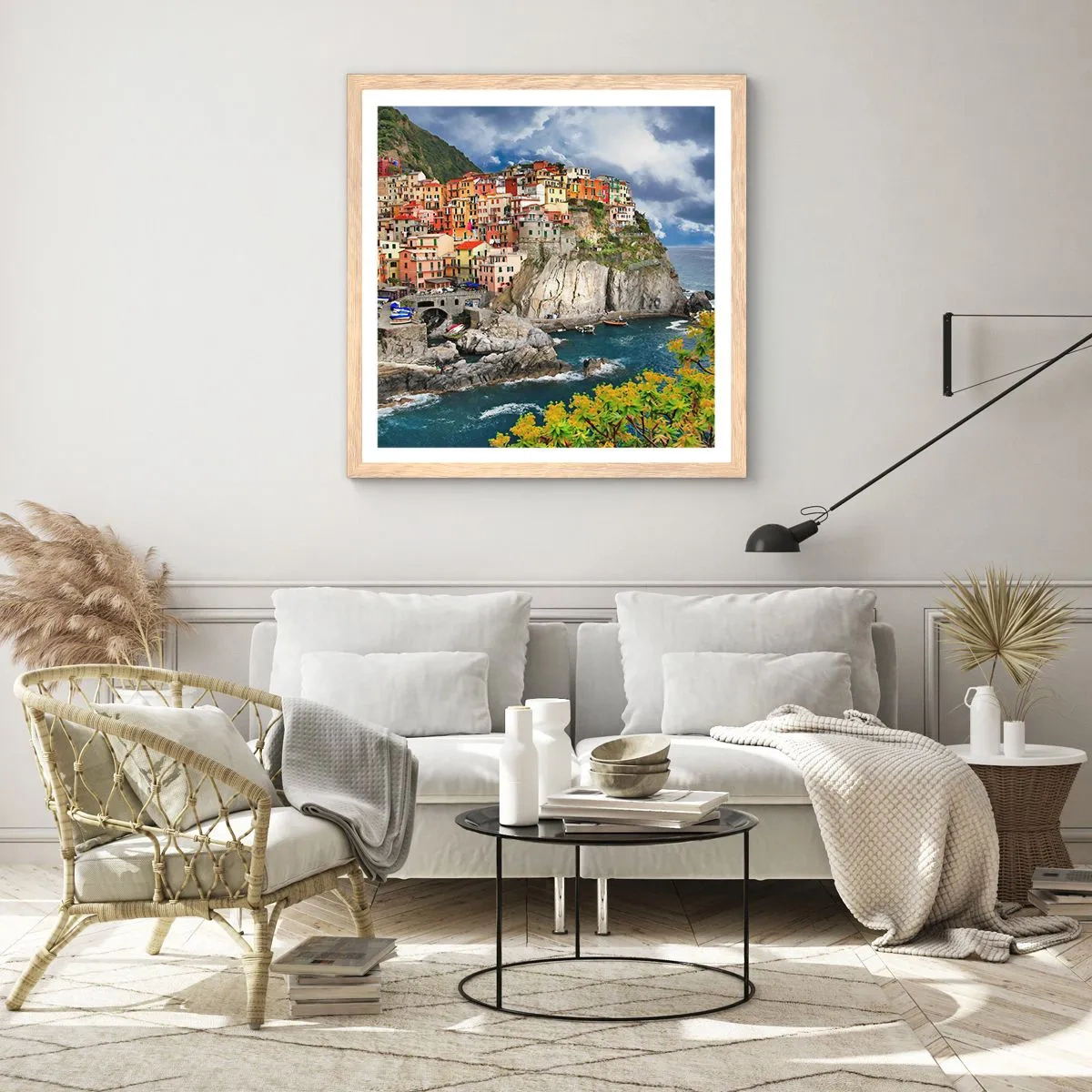 Plagát v ráme zo svetlého duba - Hromádka pritúlená k skalám - 30x30 cm