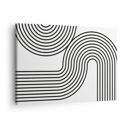 Obraz na plátne - Abstraktný obraz s čiernymi čiarami vytvárajúcimi geometrické vzory na bielom pozadí. - 70x50cm - V zákrute - Moderná nástenná dekorácia do obývacej izby a spálne ARTTOR