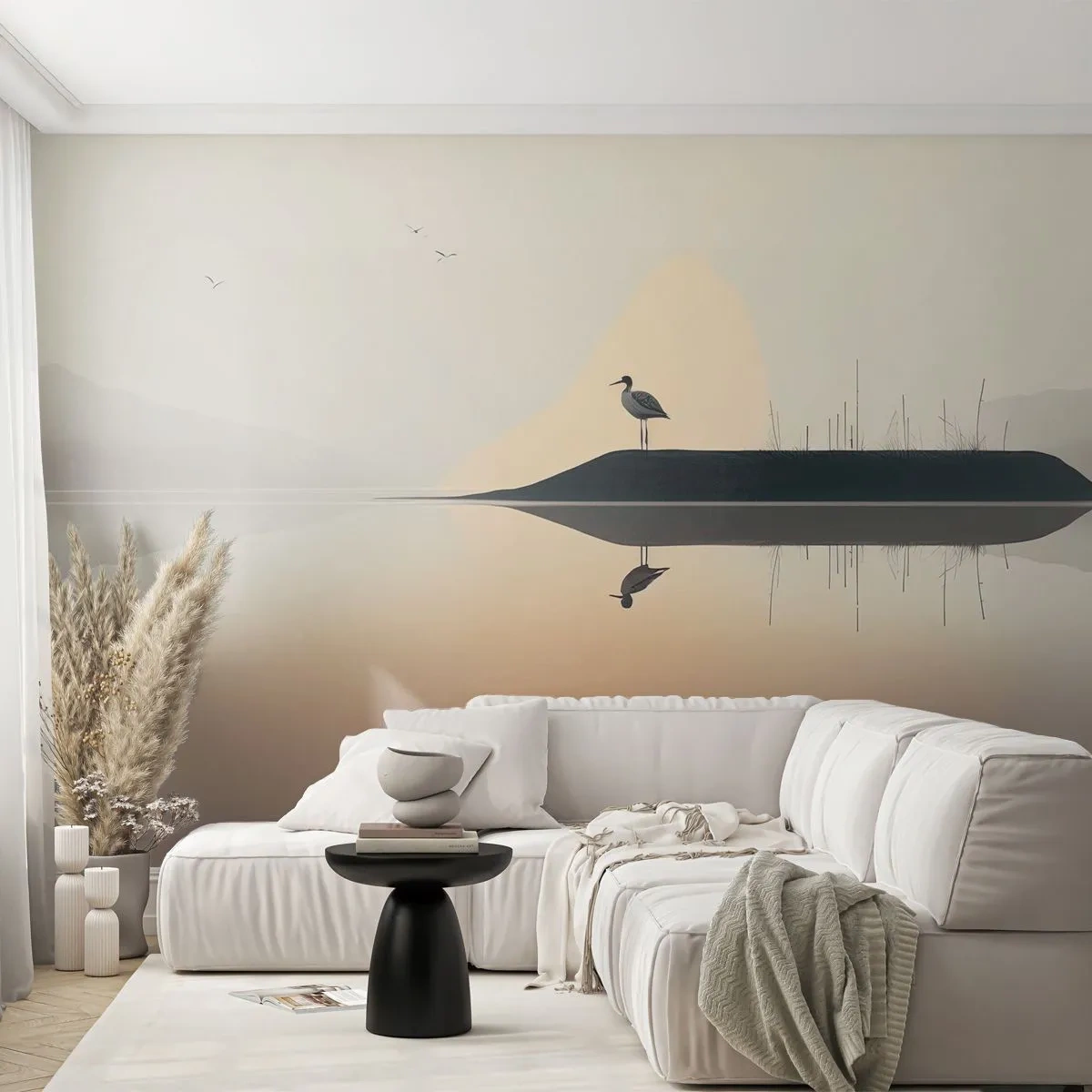 Fototapeta Premium Canvas - Pán na jazere - Vták, Krajina, Minimalizmus - 500x350 cm