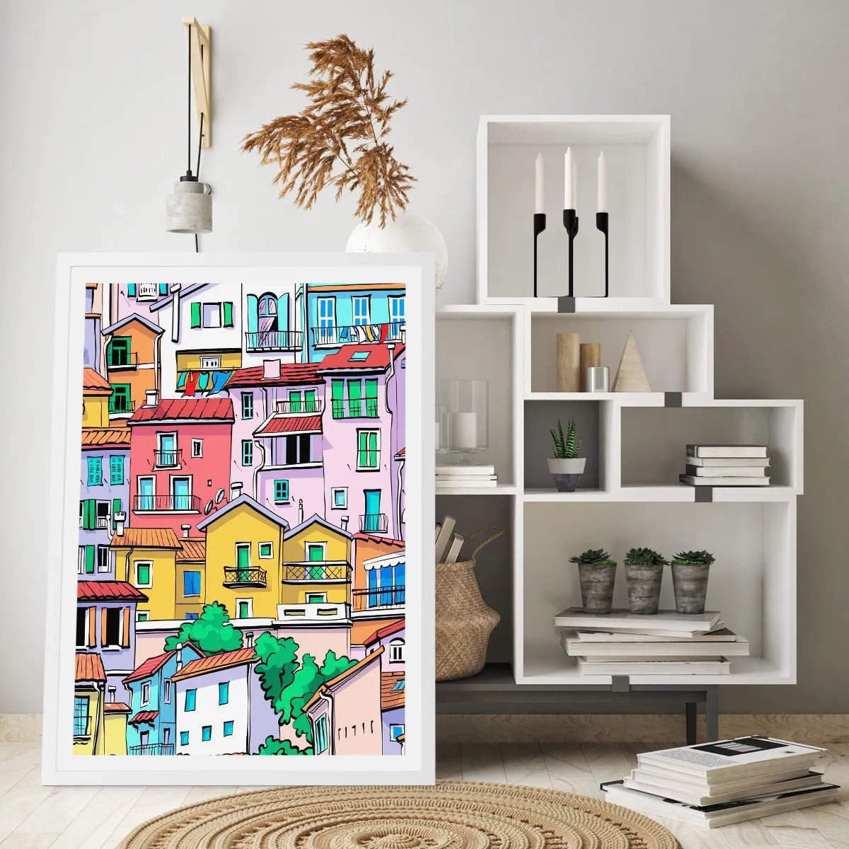 Plagát v bielom ráme - Veselé mesto - 61x91 cm