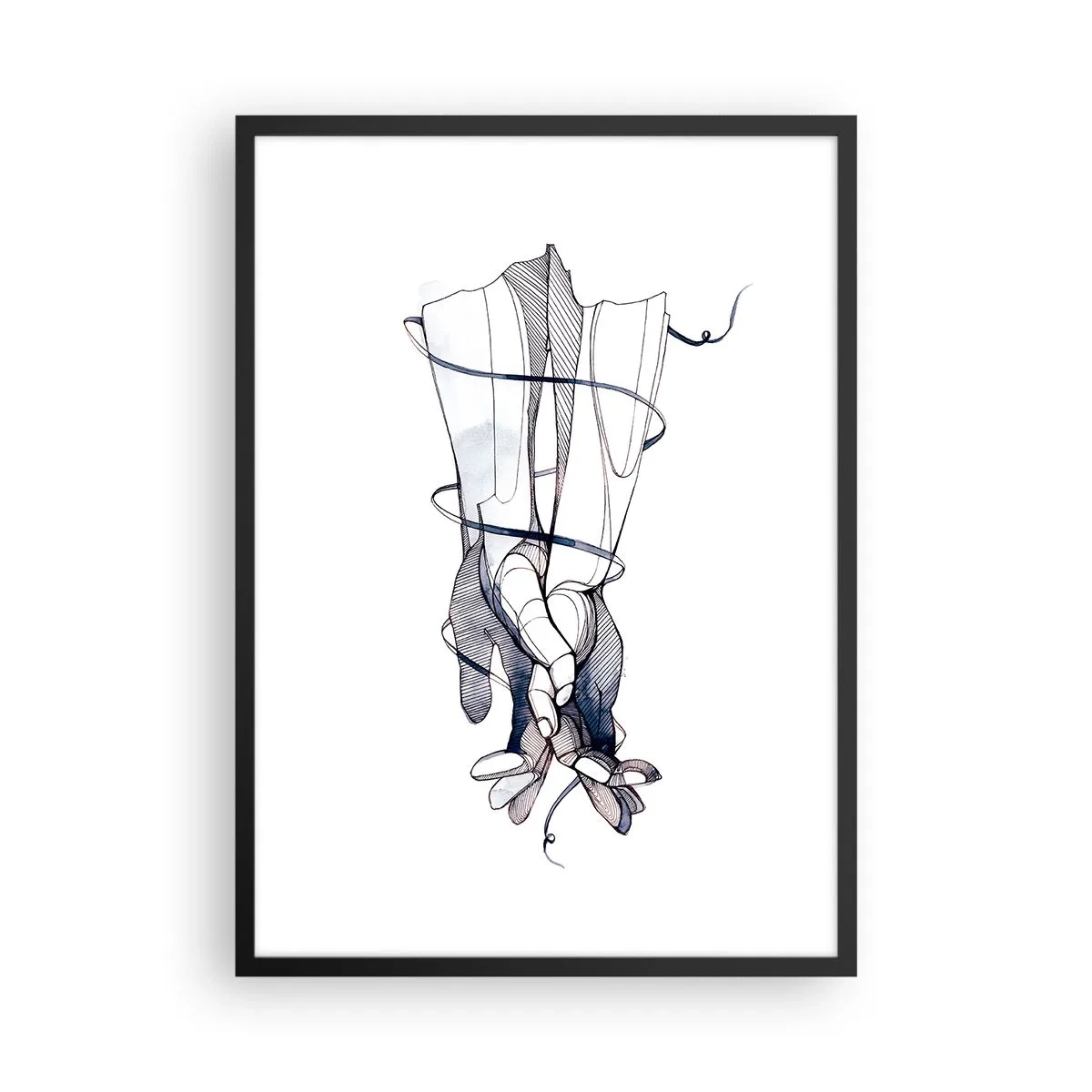Plagát v čiernom ráme - Umelecké ruky s jemnými kvetmi a líniami - 50x70cm - Štúdia o dotyku - Moderná nástenná dekorácia do obývacej izby a spálne ARTTOR