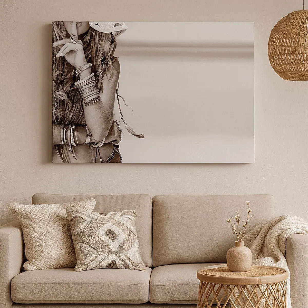 Obraz na plátne - Portrét boho ženy so šperkami - 70x50cm - Ako dievča - Moderná nástenná dekorácia do obývacej izby a spálne ARTTOR