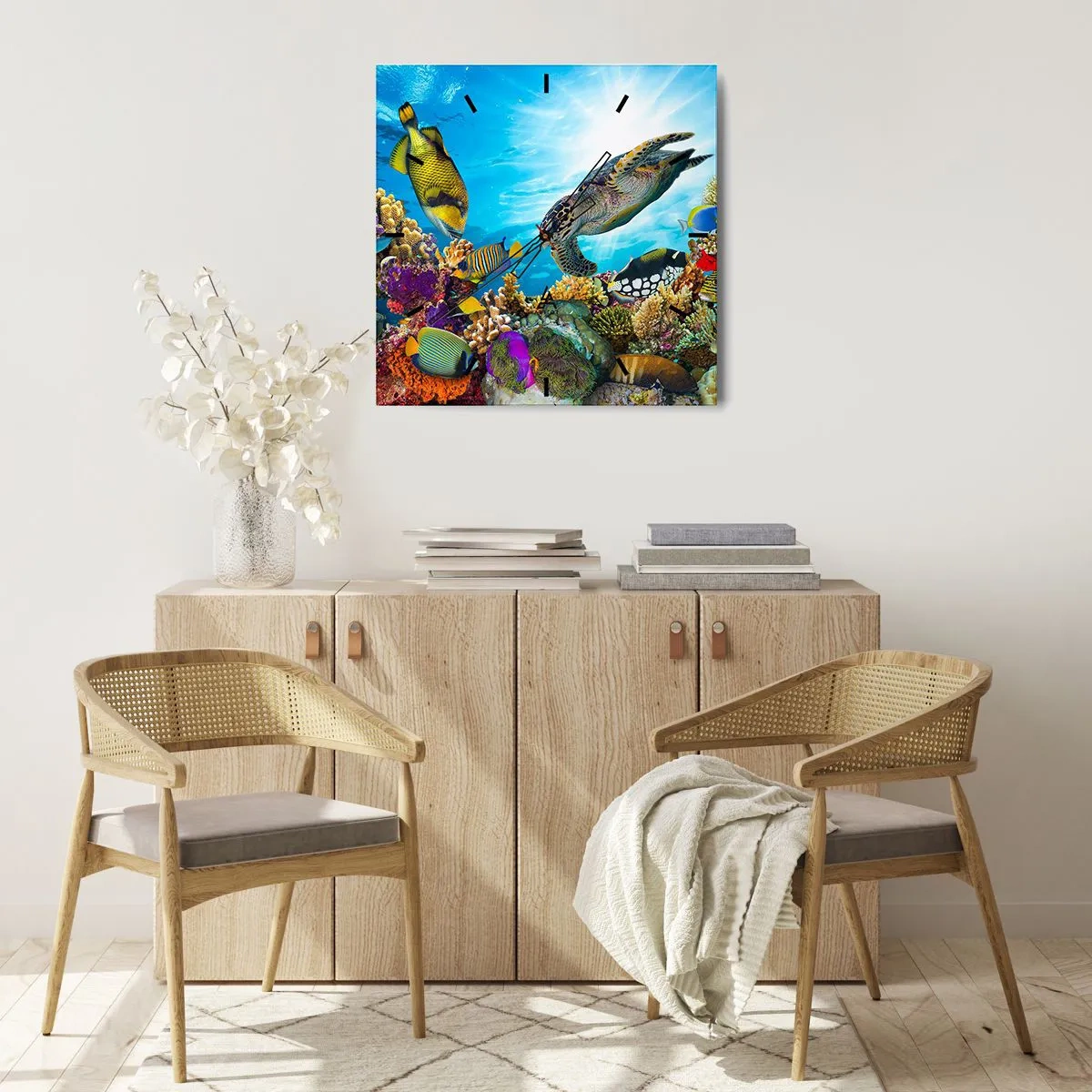 Nástenné hodiny - Koralová promenáda - 40x40 cm