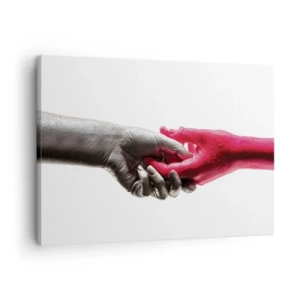 Obraz na plátne - Symbolické ruky v striebornej a červenej farbe - 70x50cm - Spolu aj keď sme odlišní - Moderná nástenná dekorácia do obývacej izby a spálne ARTTOR