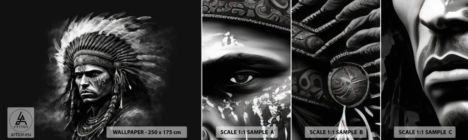 Vzorka samolepiacej fototapety Deluxe Sticker - Vodca a bojovník - indický, Kmene, Etnický - 100x30 cm