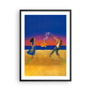 Plagát v čiernom ráme - Postavy na pláži pri západe slnka - 50x70cm - Viac ako hviezda z neba - Moderná nástenná dekorácia do obývacej izby a spálne ARTTOR