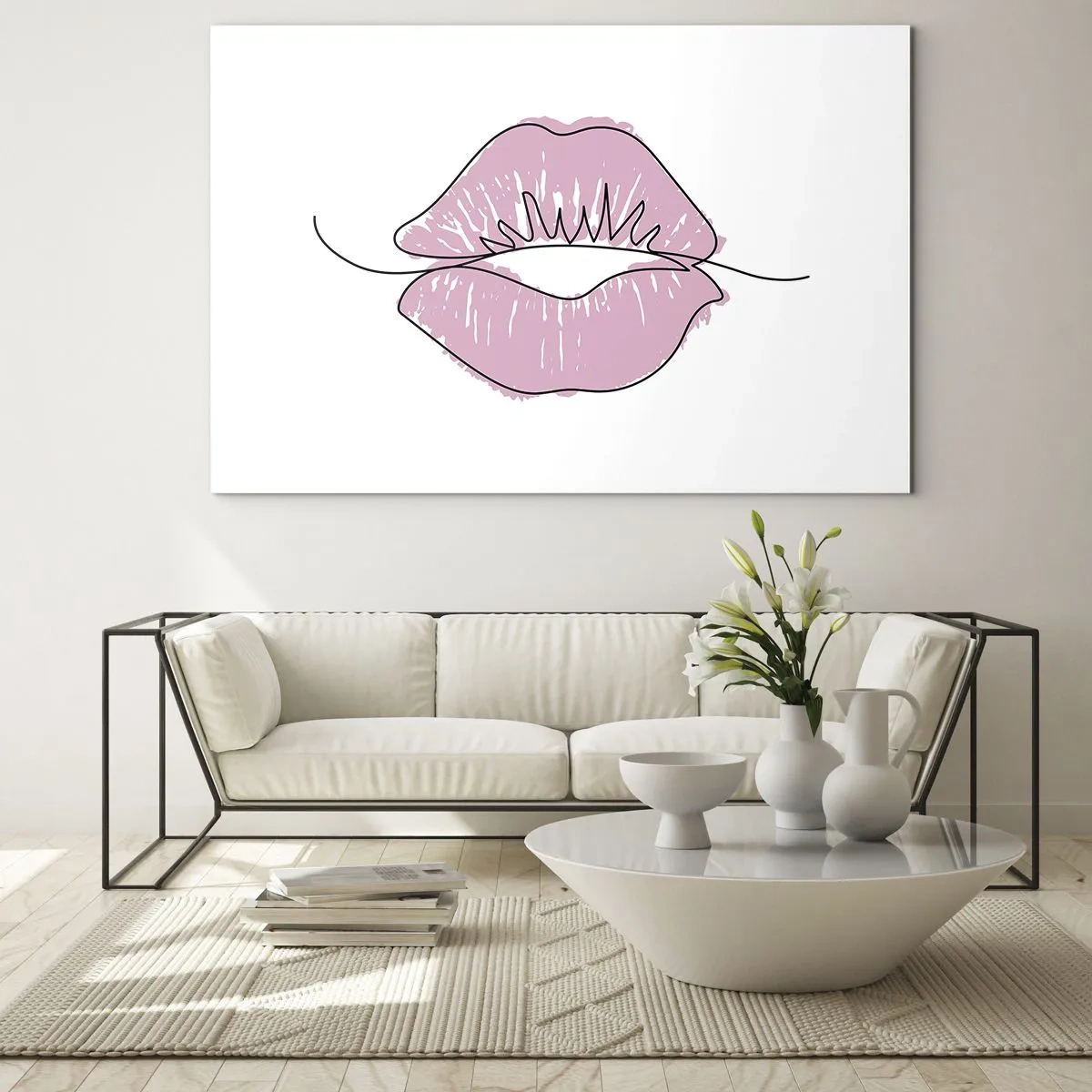Obraz na skle - Abstraktný obraz pier v odtieňoch ružovej a čiernej - 70x50cm - Si pripravený na bozk? - Moderná nástenná dekorácia do obývacej izby a spálne ARTTOR