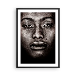 Plagát v čiernom ráme - Portrét tváre s výraznou slzou v monochromatickom štýle - 50x70cm - Jedna slza - Moderná nástenná dekorácia do obývacej izby a spálne ARTTOR