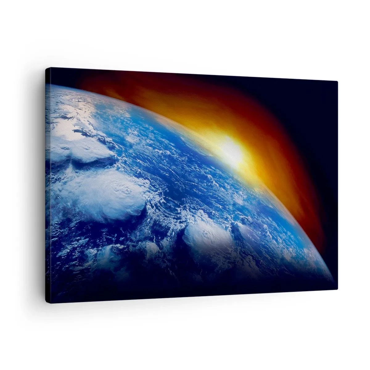 Obraz na plátne - Pohľad na Zem z vesmíru pri západe slnka - 70x50cm - Východ slnka nad modrou planétou - Moderná nástenná dekorácia do obývacej izby a spálne ARTTOR