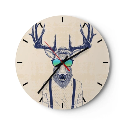 Nástenné hodiny - Jeleň v hipsterských slnečných okuliaroch - 30x30cm - A koho si čakal? - Moderná nástenná dekorácia do obývacej izby, kuchyne a spálne ARTTOR