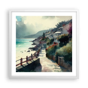 Plagát v bielom ráme - Stredomorské mestečko - 50x50 cm