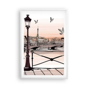 Plagát v bielom ráme - Nad strechami Paríža - 61x91 cm