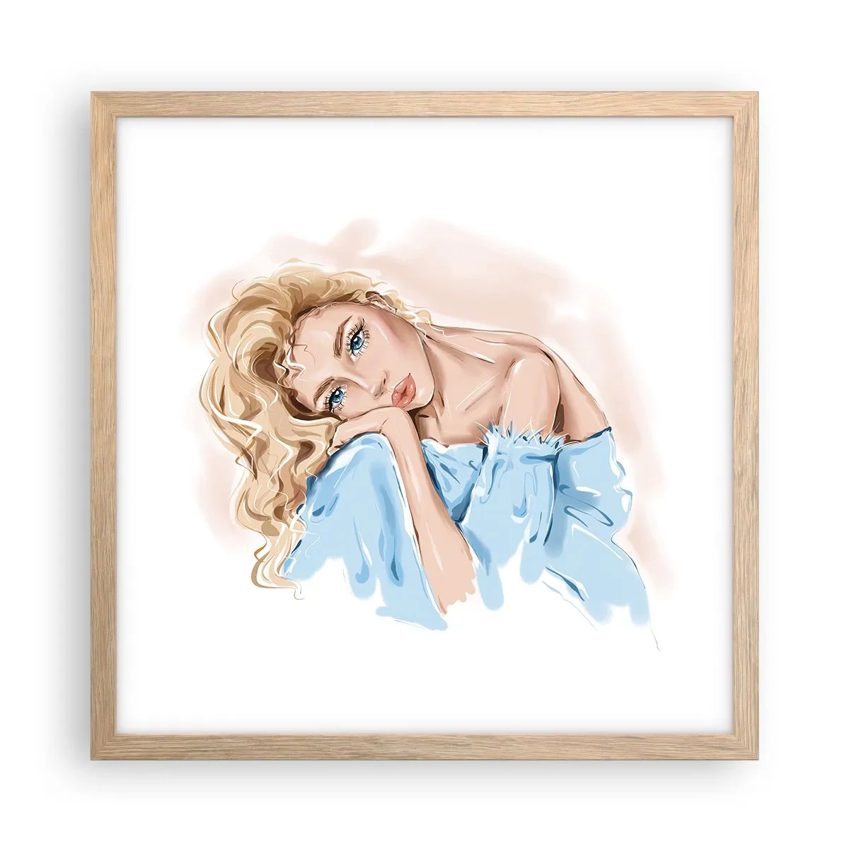 Plagát v ráme zo svetlého duba - Zasnená v modrej - 40x40 cm