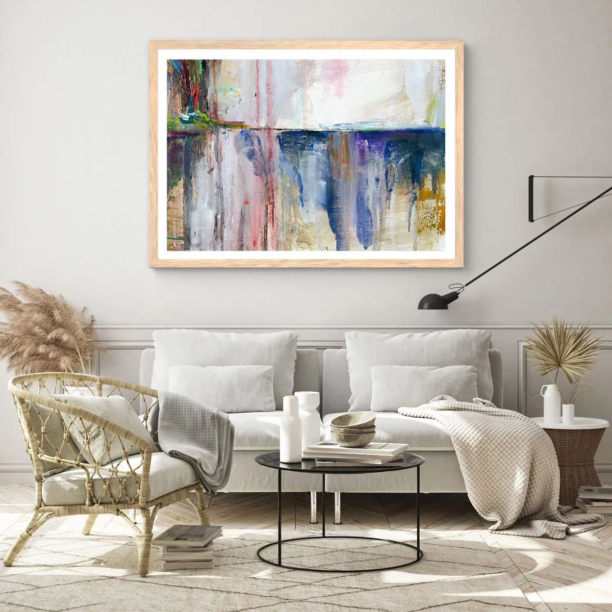 Plagát v ráme zo svetlého duba - Farebné dojmy a asociácie - 50x40 cm
