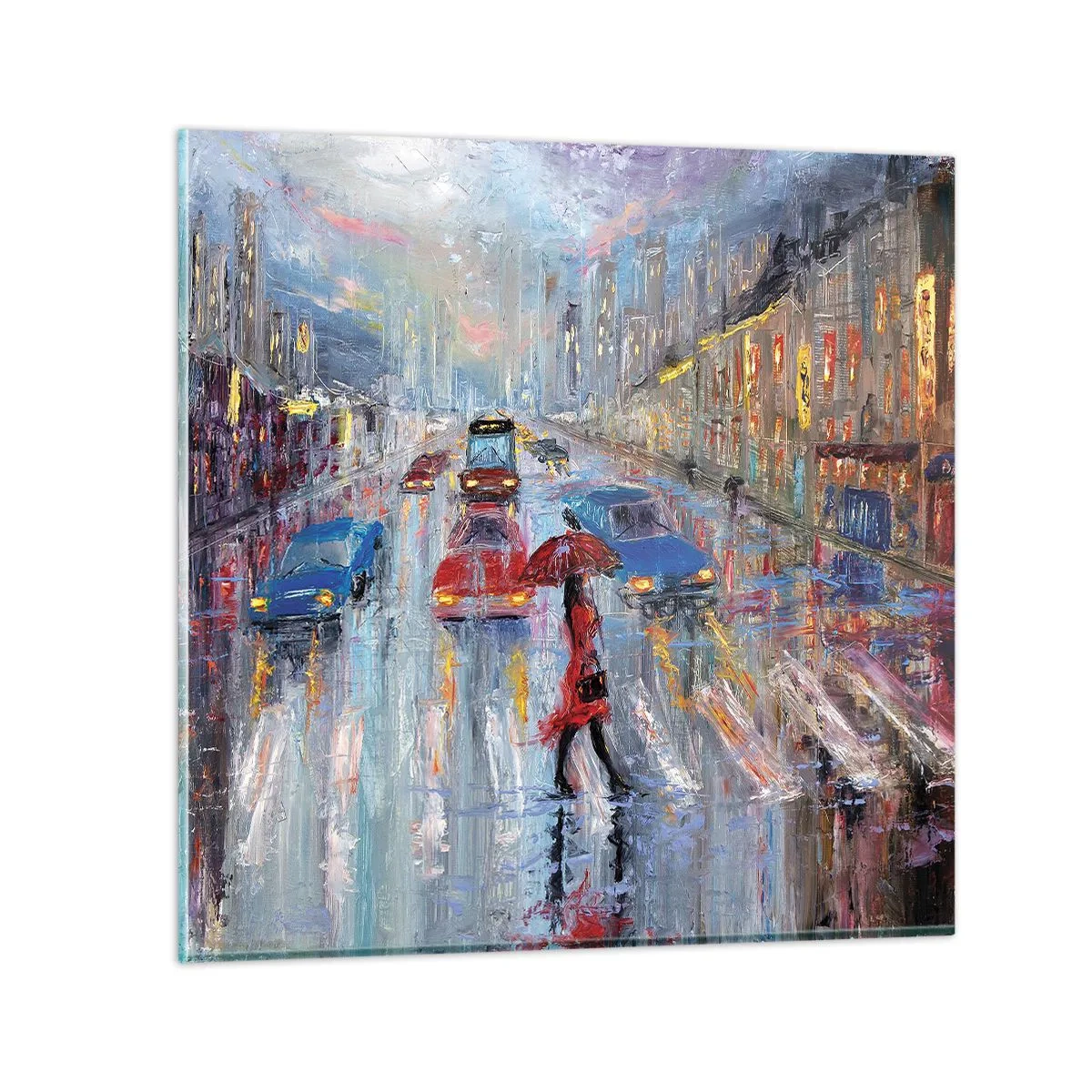 Obraz na skle - Daždivé popoludnie v meste - 30x30 cm
