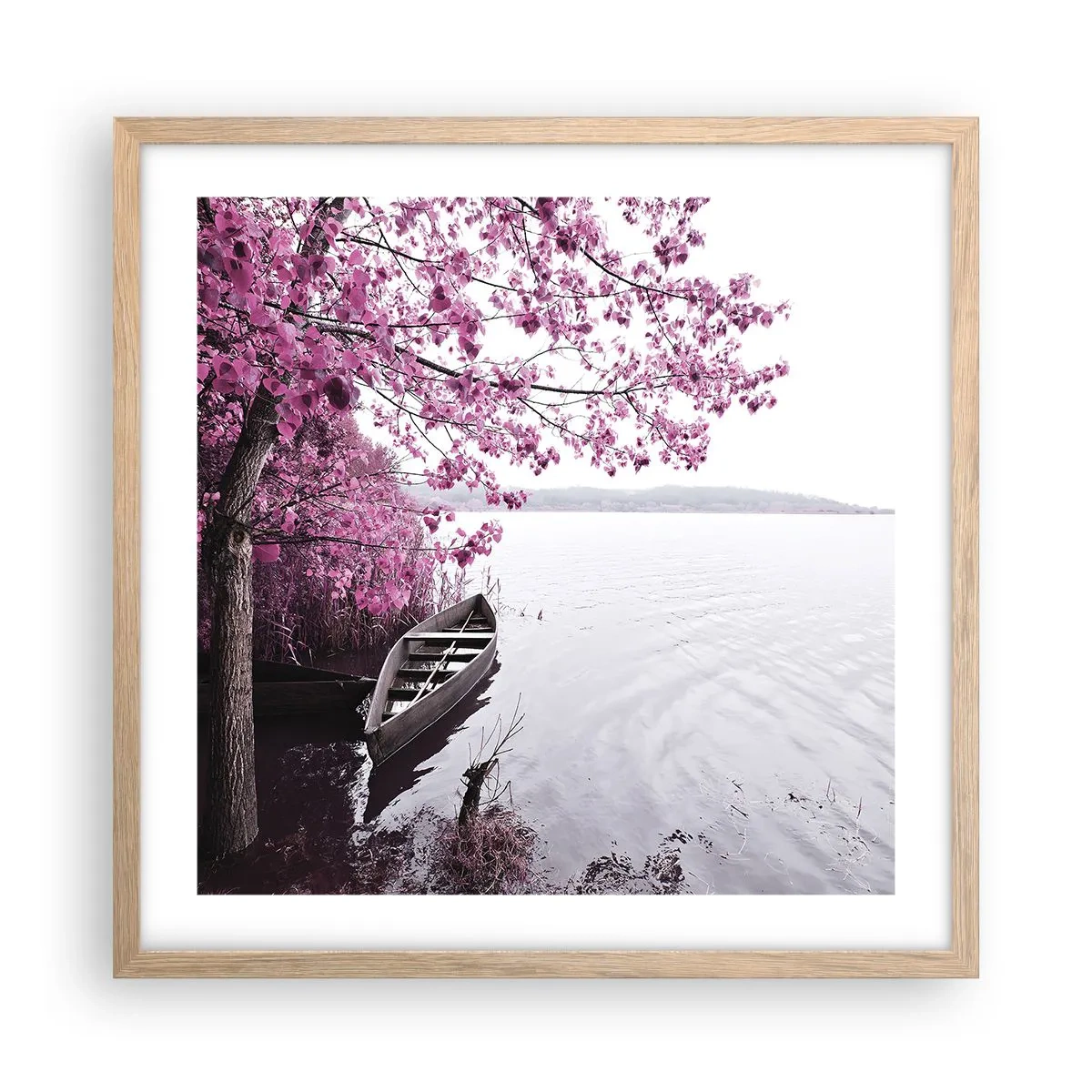 Plagát v ráme zo svetlého duba - V ružovom tichu - 50x50 cm