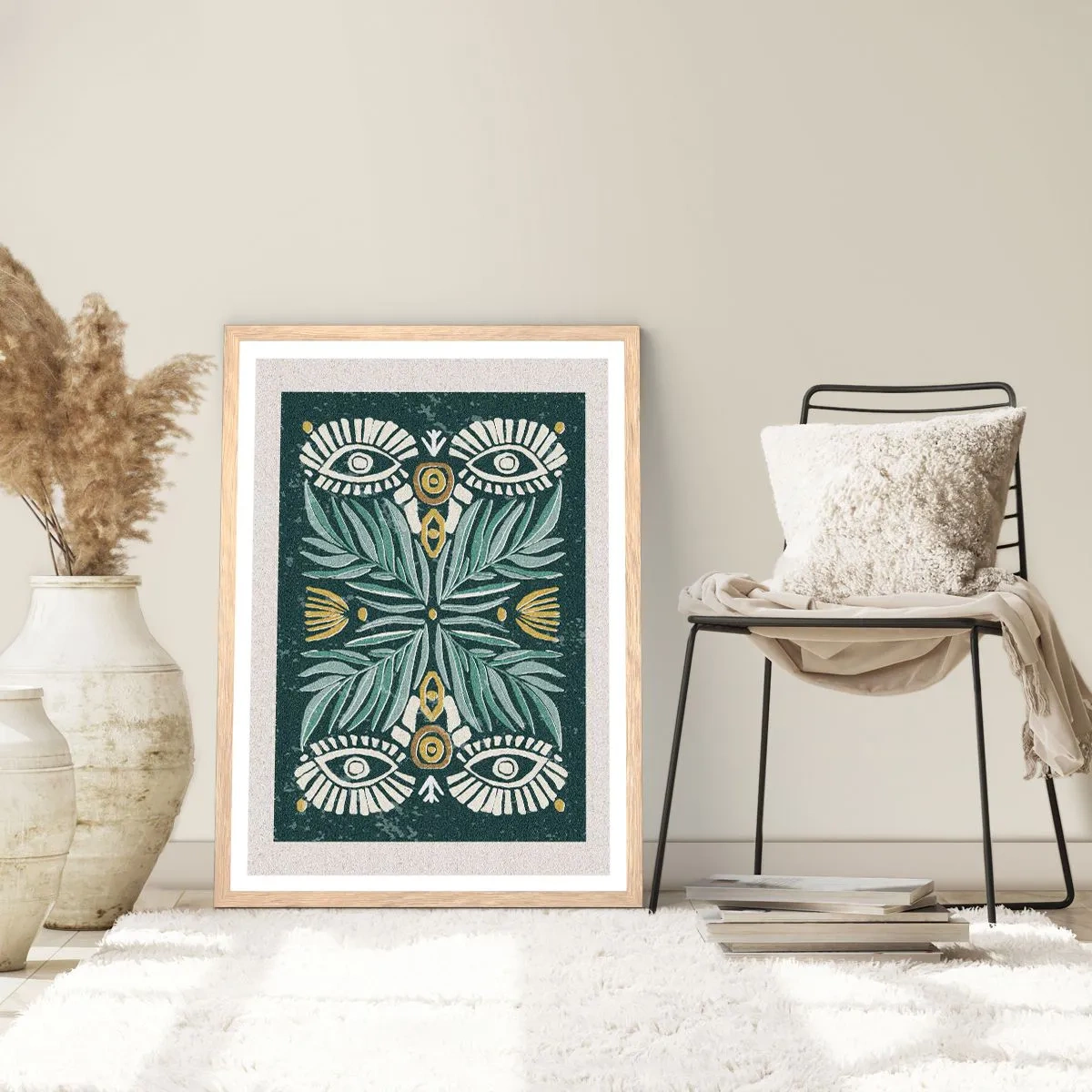 Plagát v ráme zo svetlého duba - Ako ľudová vystrihovačka - 50x70 cm