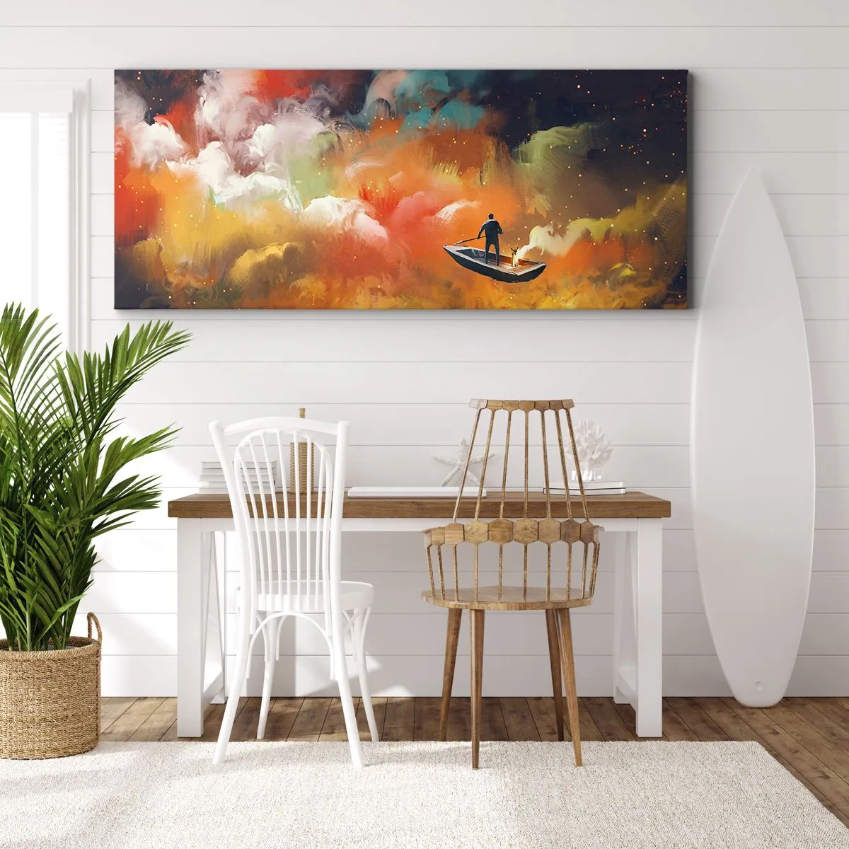 Obraz na plátne - Loďou cez galaxiu - 140x50 cm