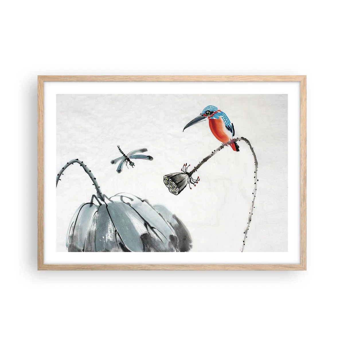 Plagát v ráme zo svetlého duba - Život lúky - 70x50 cm