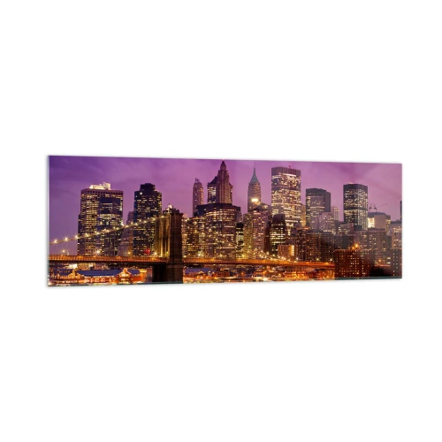 Obraz na skle - Fialovo-zlatý Manhattan - 160x50 cm