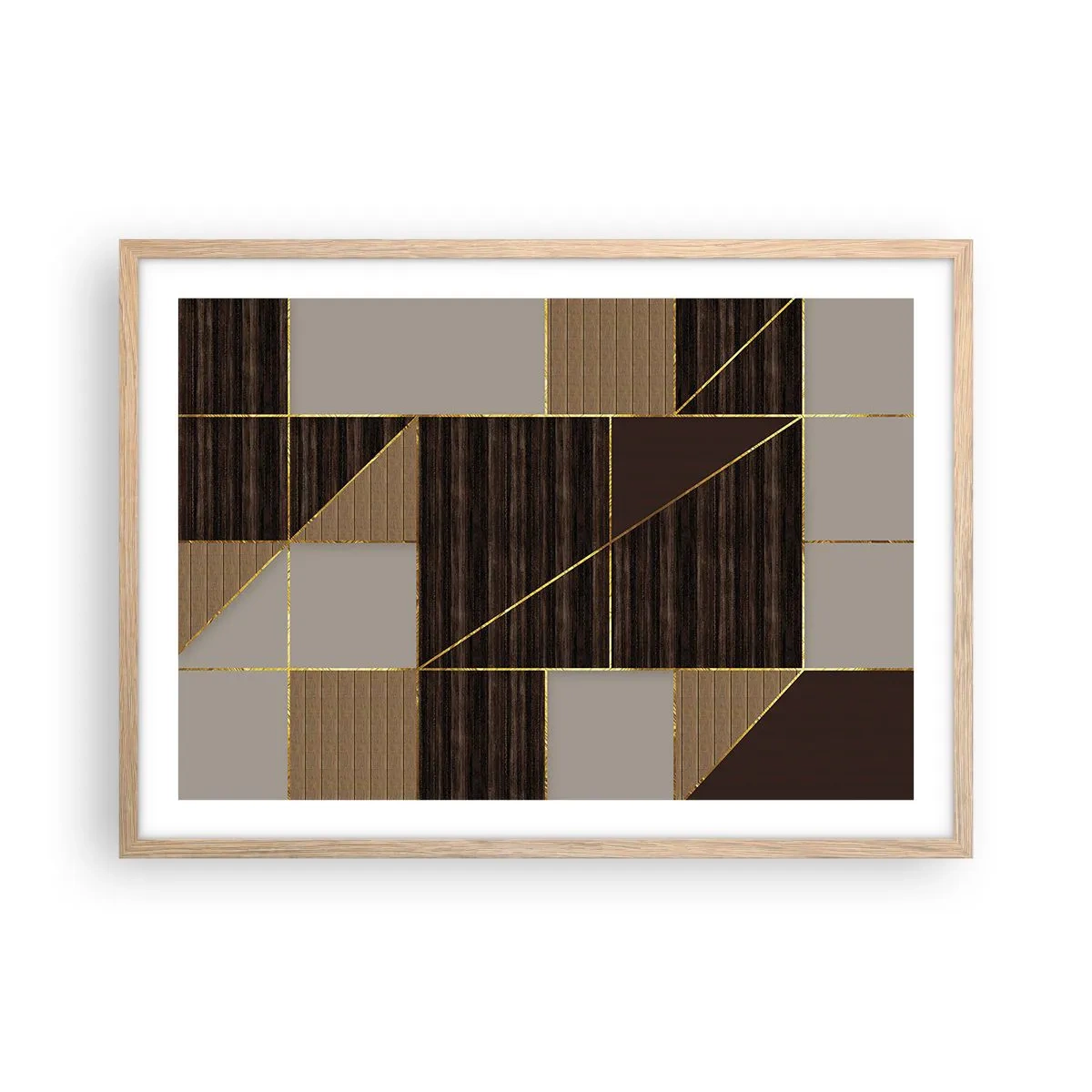 Plagát v ráme zo svetlého duba - Mozaika hnedej a zlatej - 70x50 cm