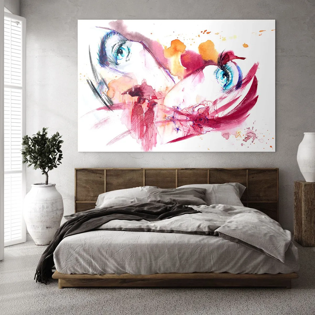 Obraz na skle - Abstraktný vzhľad s farebnými detailmi a figúrkami - 70x50cm - V blízkosti svet rozkvitá - Moderná nástenná dekorácia do obývacej izby a spálne ARTTOR