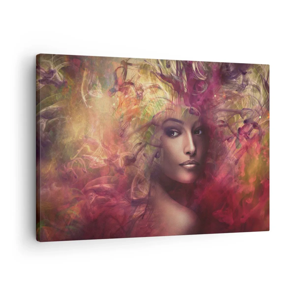 Obraz na plátne - Žena v abstraktných farbách vytvára dynamické pozadie - 70x50cm - Tu som! - Moderná nástenná dekorácia do obývacej izby a spálne ARTTOR