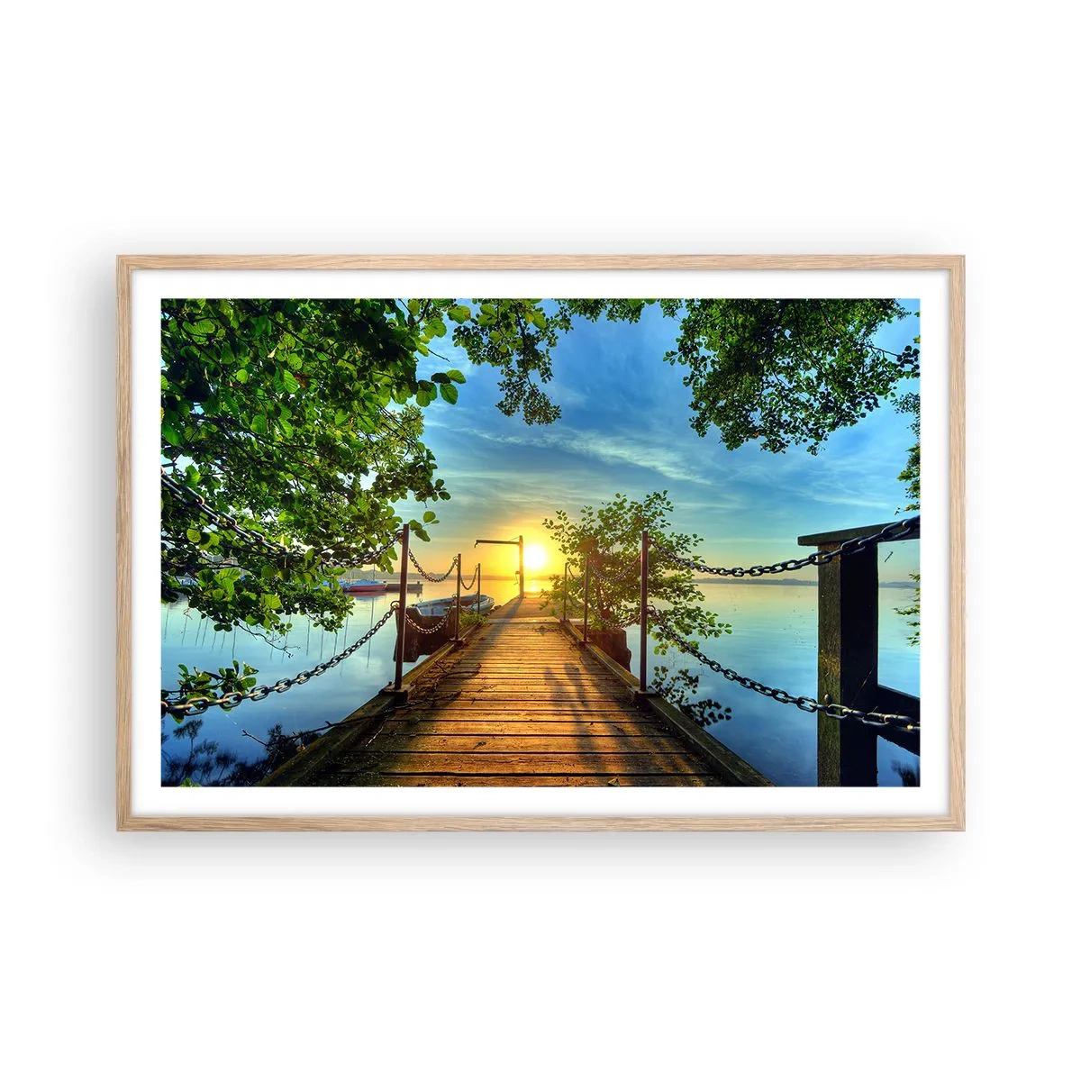 Plagát v ráme zo svetlého duba - Západ pri vode - 91x61 cm