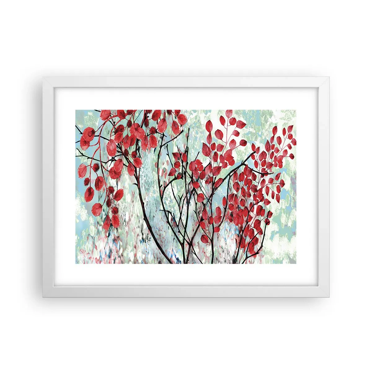 Plagát v bielom ráme - Strom v šarlátovej - 40x30 cm