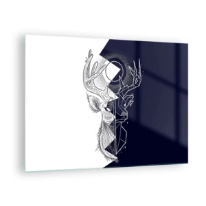 Obraz na skle - Geometrická kresba jeleňa na čiernobielom pozadí - 70x50cm - Boj a jednota opakov - Moderná nástenná dekorácia do obývacej izby a spálne ARTTOR