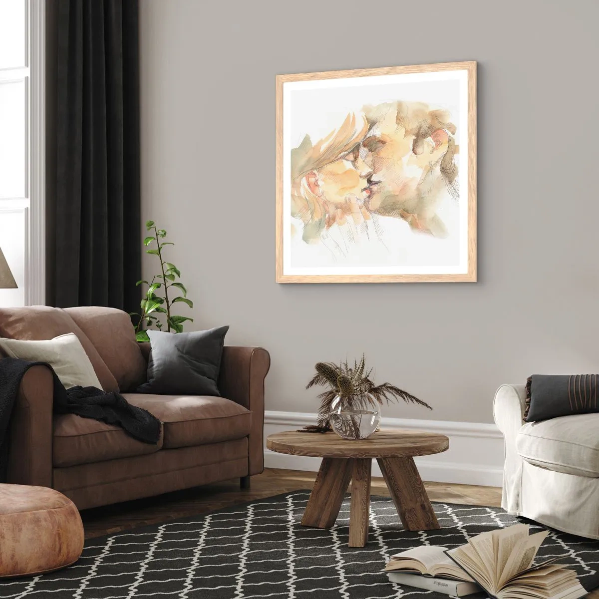 Plagát v ráme zo svetlého duba - Nájdená polovica? - 60x60 cm