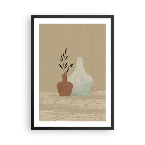 Plagát v čiernom ráme - Ilustrácia keramických váz v tlmených farbách - 50x70cm - Váza a jej myšlienka - Moderná nástenná dekorácia do obývacej izby a spálne ARTTOR