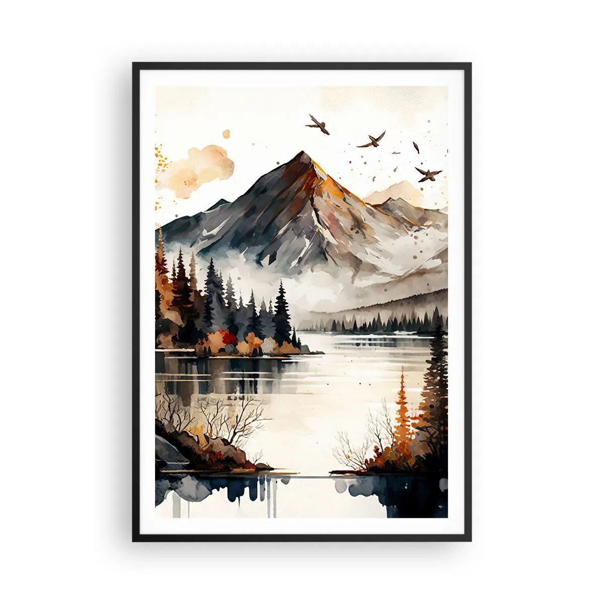 Plagát v čiernom ráme - Zlatá jeseň na horách - 70x100 cm