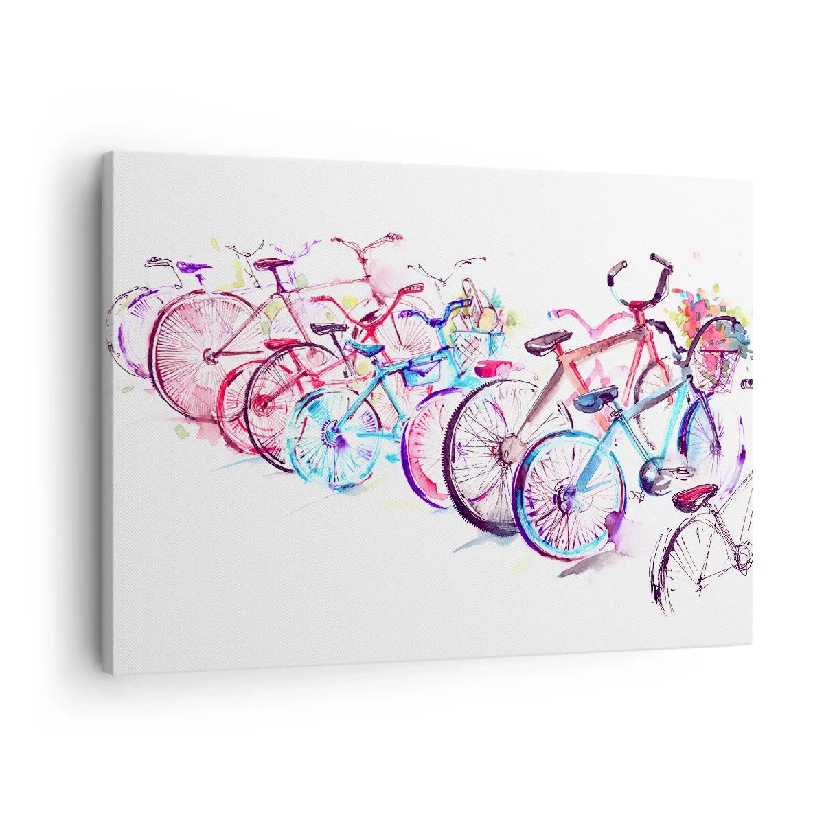 Obraz na plátne - Farebné bicykle v umeleckom akvarelovom štýle - 70x50cm - Zjazd Antimoto klubu - Moderná nástenná dekorácia do obývacej izby a spálne ARTTOR
