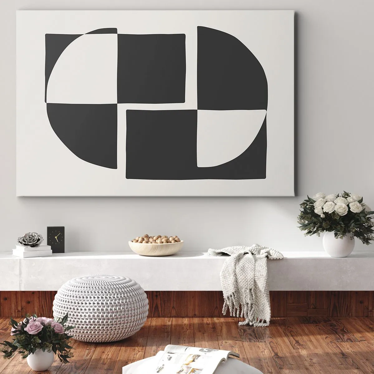 Obraz na plátne - Abstraktné geometrické tvary v čiernej a bielej farbe - 70x50cm - Antitéza – syntéza - Moderná nástenná dekorácia do obývacej izby a spálne ARTTOR