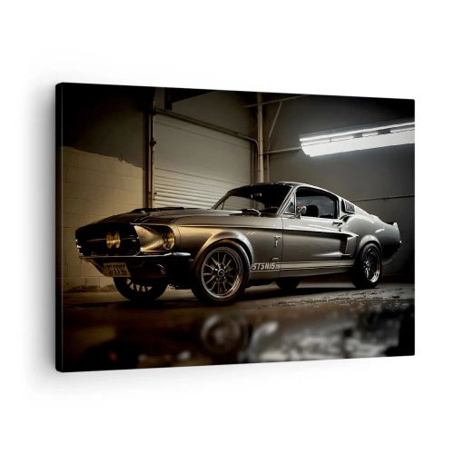 Obraz na plátne - Klasické auto v retro garáži - 70x50cm - Návrat do minulosti - Moderná nástenná dekorácia do obývacej izby a spálne ARTTOR
