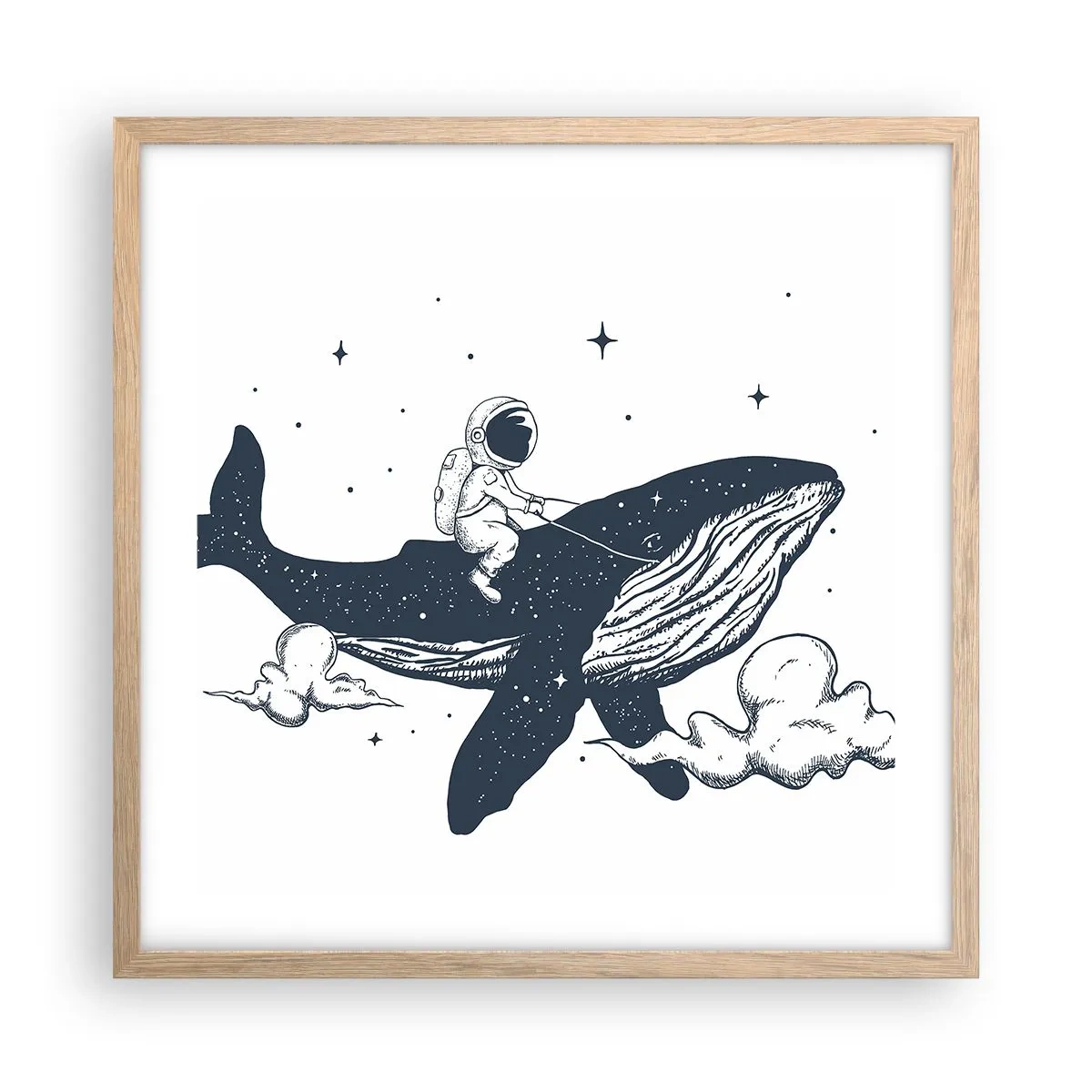 Plagát v ráme zo svetlého duba - Vesmírne dobrodružstvo - 50x50 cm