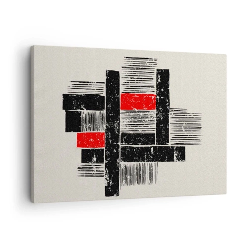 Obraz na plátne - Abstraktná geometrická kompozícia v čiernej a červenej farbe - 70x50cm - Červené a čierne - Moderná nástenná dekorácia do obývacej izby a spálne ARTTOR